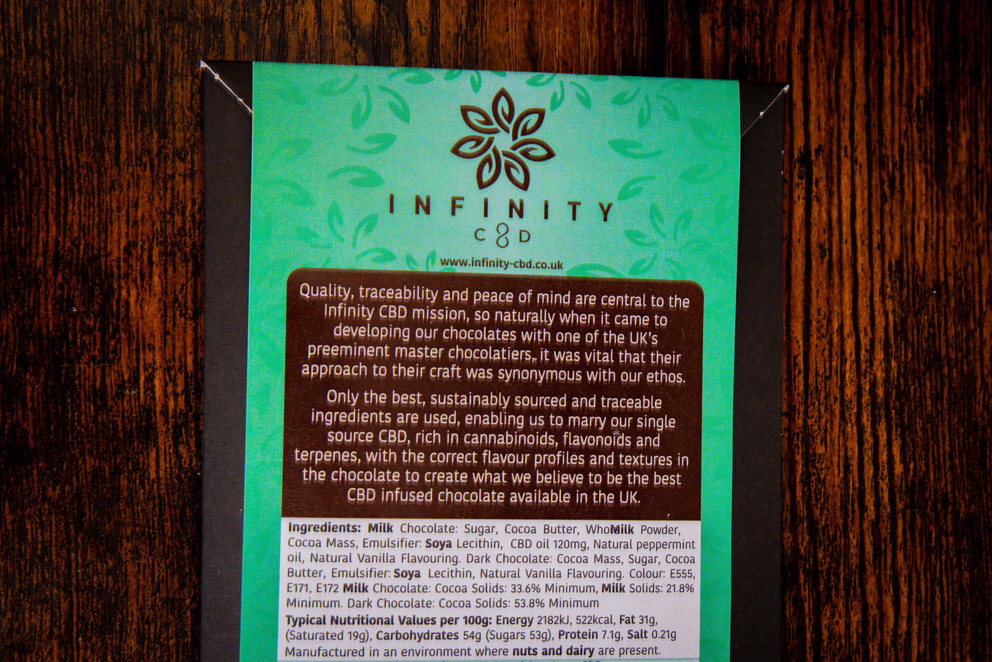 Mint CBD Chocolate ingredients by Infinity CBD